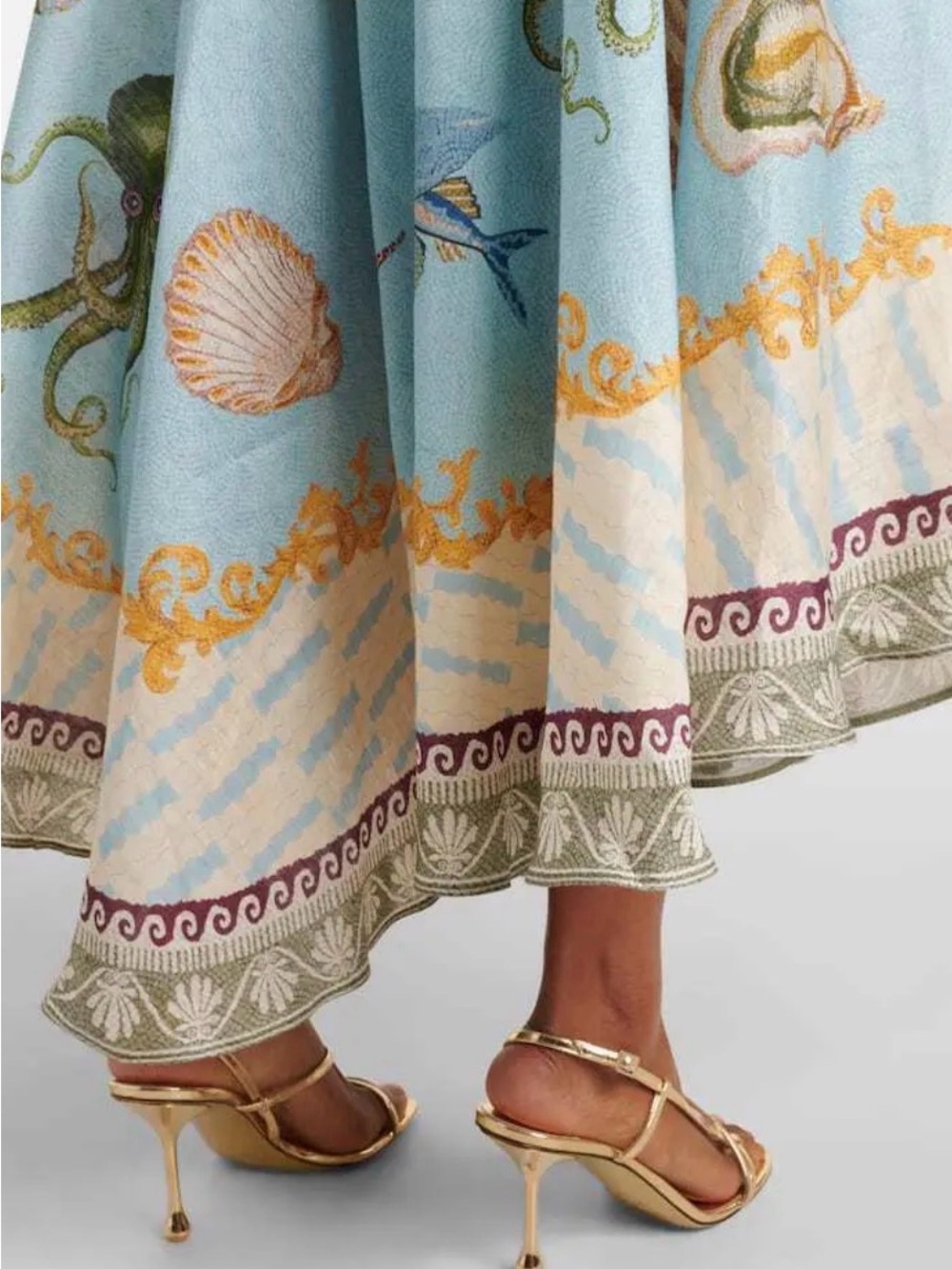 Alemais Light Blue Seashell-Print Long Sleeve Midi Dress US 6 AU 10 New with Tag - Picture 6 of 7